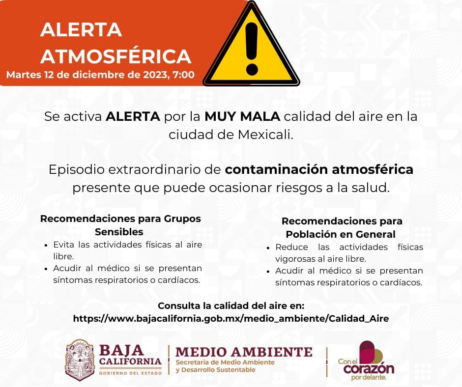 INFORMA SMADS MALA CALIDAD DEL AIRE EN MEXICALI; EXHORTA A EVITAR HACER FOGATAS Y USO DE PIROTECNIA