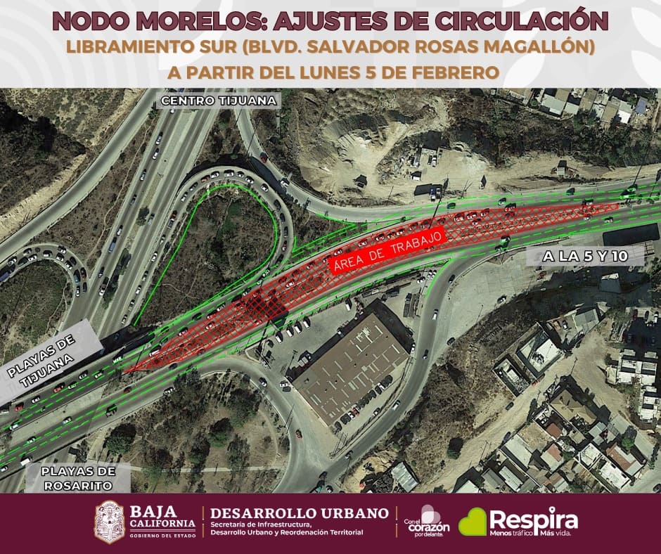 ANUNCIA SIDURT AJUSTE DE CIRCULACIÓN EN EL BULEVAR ROSAS MAGALLÓN EN EL NODO MORELOS A PARTIR DEL LUNES 5 DE FEBRERO