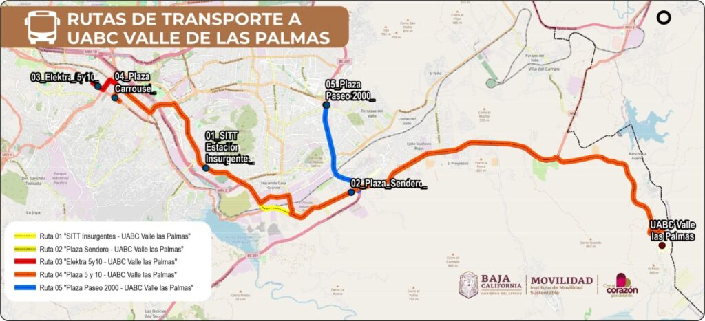 IMOS INFORMA SOBRE RUTAS DE TRANSPORTE DISPONIBLES HACIA UABC VALLE DE LAS PALMAS