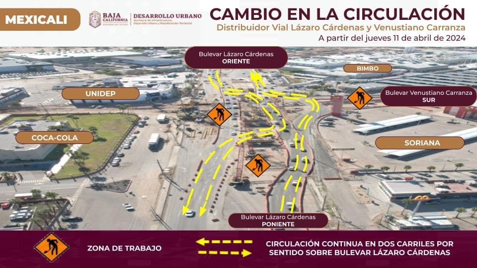 ANUNCIA SIDURT NUEVO CAMBIO DE CIRCULACIÓN EN OBRA DEL DISTRIBUIDOR VIAL LÁZARO CÁRDENAS Y VENUSTIANO CARRANZA