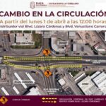 ANUNCIA SIDURT CAMBIO DE CIRCULACIÓN EN DISTRIBUIDOR VIAL LÁZARO CÁRDENAS Y VENUSTIANO CARRANZA EN MEXICALI