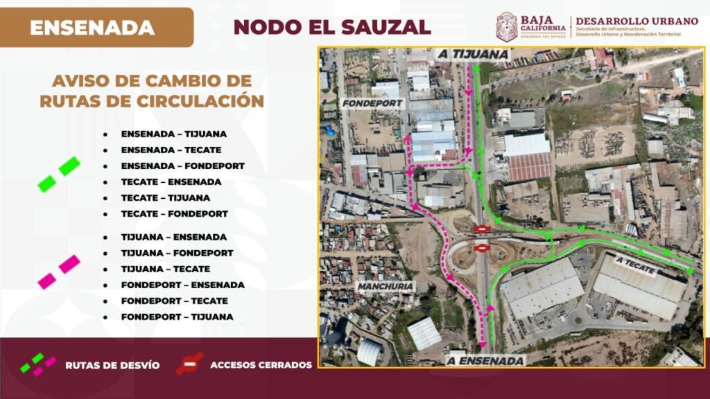 ANUNCIA SIDURT AJUSTES DE CIRCULACIÓN EN RUTAS DE DESVÍO DEL NODO EL SAUZAL EN ENSENADA