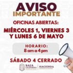 PERMANECERÁN ABIERTAS OFICINAS DE RECAUDACIÓN DE RENTAS Y MÓDULOS REPUVE EL PRÓXIMO VIERNES 3 Y LUNES 6 DE MAYO