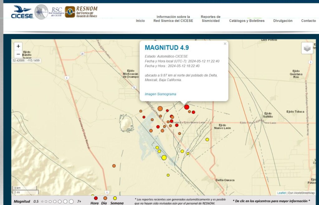 REPORTA PROTECCIÓN CIVIL BAJA CALIFORNIA SISMO MAGNITUD 5 EN MEXICALI; NO SE REGISTRAN INCIDENTES