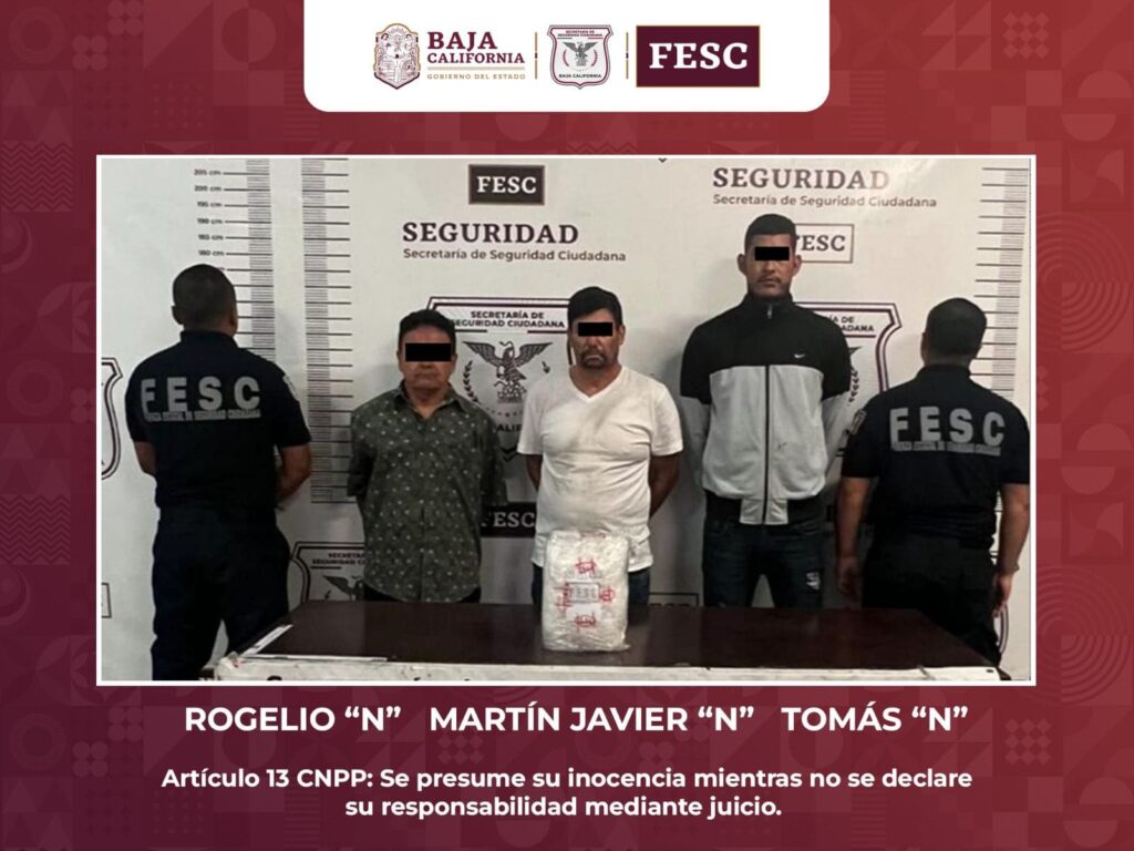 DETIENE FUERZA ESTATAL A TRES PERSONAS EN PODER DE 2.6 KILOS DE METANFETAMINA EN TIJUANA