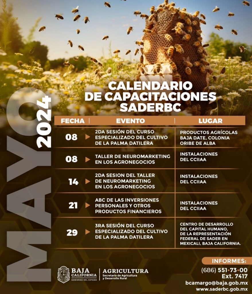 INFORMA SADER BC SOBRE CALENDARIO DE CAPACITACIONES PARA EL MES DE MAYO