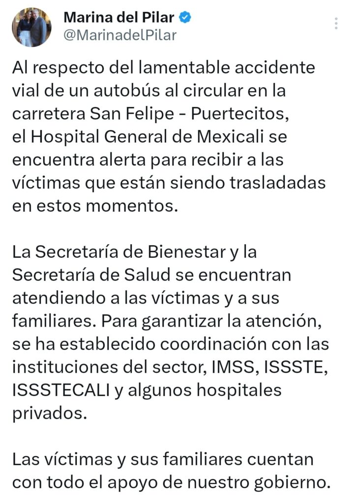 MANTIENEN ALERTA SERVICIOS DE SALUD PARA BRINDAR ATENCIÓN A VÍCTIMAS DE ACCIDENTE CARRETERO: GOBERNADORA MARINA DEL PILAR