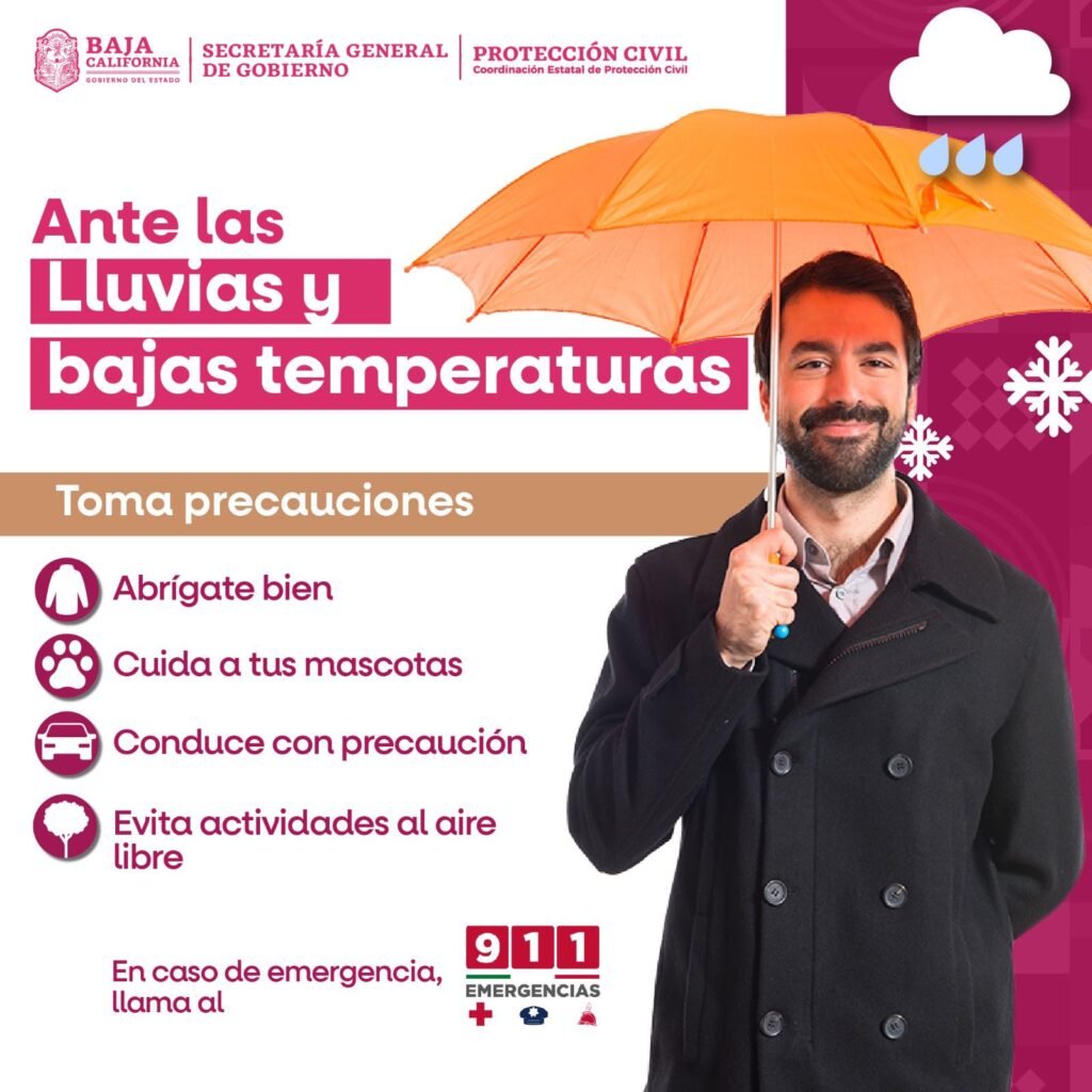 🌧️ ALERTA PROTECCIÓN CIVIL BC POR LLUVIAS, VIENTO Y FRÍO EN BAJA CALIFORNIA