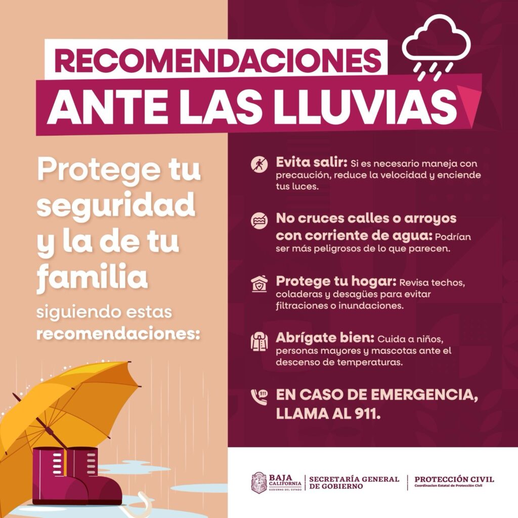 🌧️ INFORMA PROTECCIÓN CIVIL BC SOBRE LLUVIAS Y DESCENSO DE TEMPERATURA